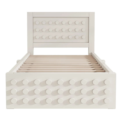 Jugendbett mit kreativem Blockdesign, Gestell aus Massivholz mit Gitterrost, mit Stauraum unter dem Bett, ohne Matratze