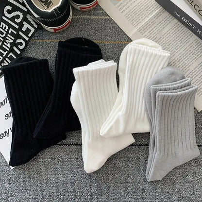New 5 Pairs Cool Men Black White Warm Socks Set Autumn Winter Male Solid Color Sport Short Socks For Men Dropshipping.