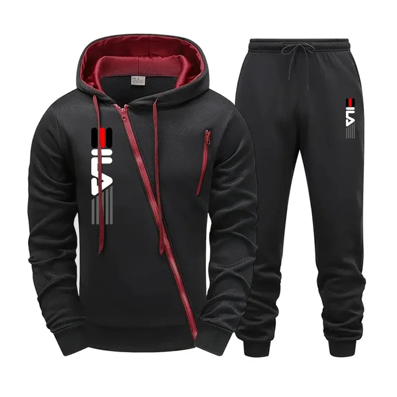 Men's Zipper Hoodie Sweatpants Gym Fitness Tracksuit 2pcs Set Fall Winter Daily Casual Sports Jogger Suit Fashion Hooded Outfits.