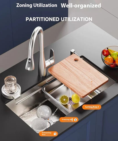 Stainless Steel Kitchen Sink Rice Grain Embossing Large Single Slot Household Wash Dish and Wash Vegetable Bowl Undermount Basin