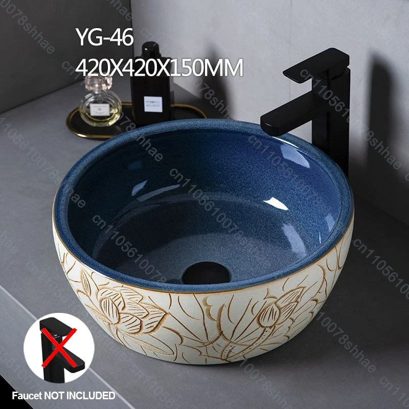 Retro Keramik Badezimmer Waschbecken Arbeitsplatte Waschbecken Künstlerische Eitelkeit Schüssel für Zuhause Keramik Gefäß Waschbecken Theke Waschschüssel Vintage