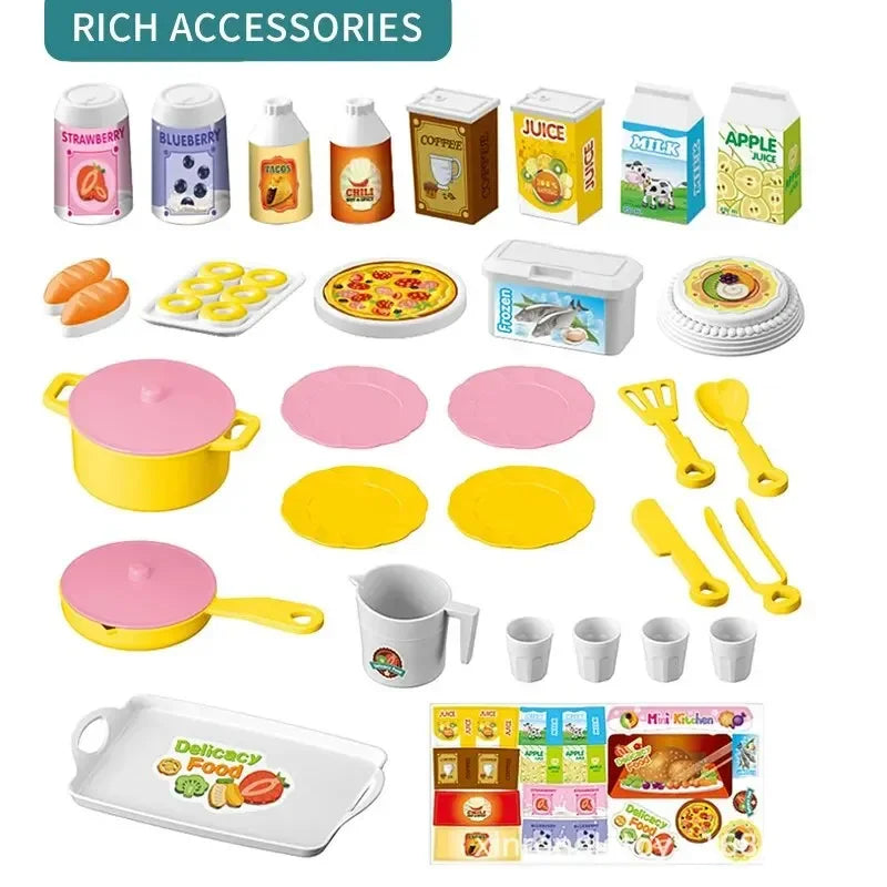 Mini Kitchen Counter Play Set DIY Simulated Cooking Food Tableware Play House Role Play Pretend Game Toy Gift Kid Boy Children.