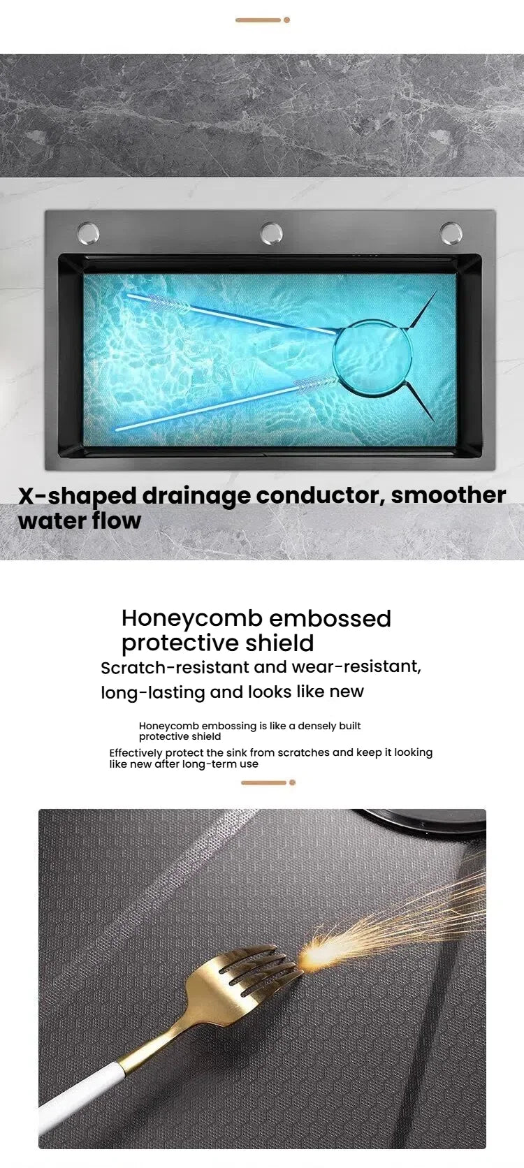 Gray Large Single Slot Stainless Steel Kitchen Sink Multifunctional Wash Dish Basin Nano Honeycomb Embossed Undermount Basin