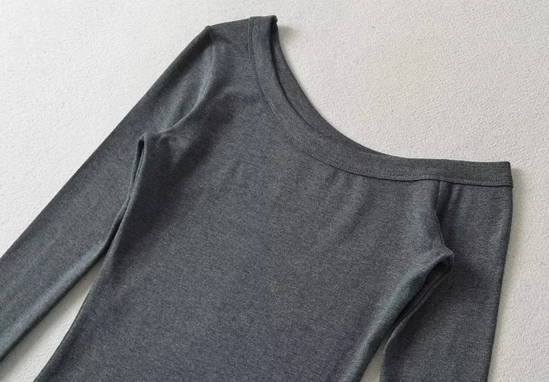 Women One Shoulder Long Sleeve Fitted Top