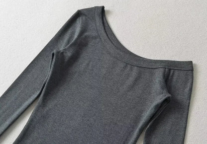 Women One Shoulder Long Sleeve Fitted Top