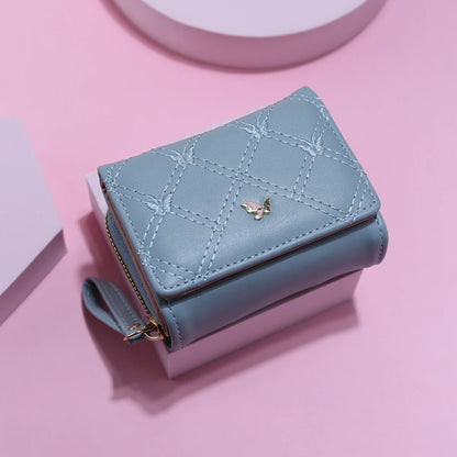 Ladies Large Capacity Butterfly Embroidery Clutch Wallet Tri-Fold Multi-Card Slot Zipper Coin Purse Fashionable Handbag.