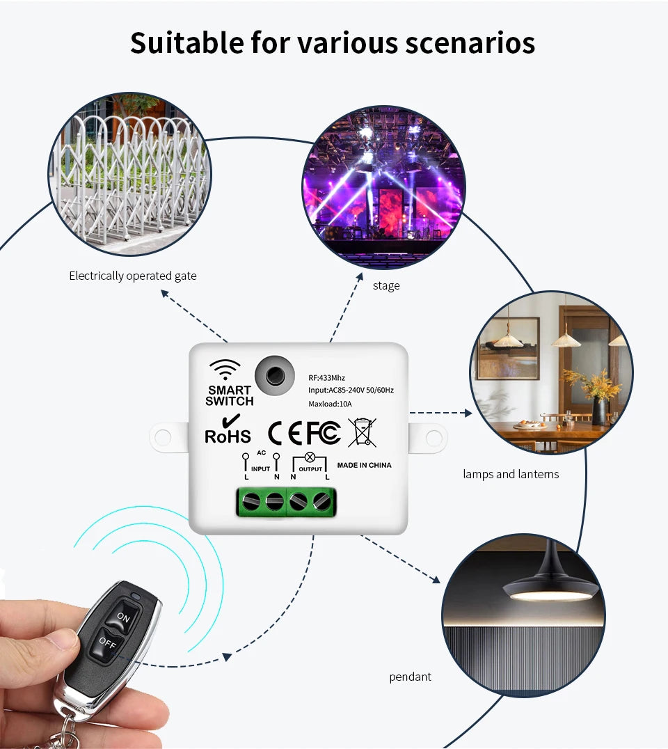 RF 433 MHz Drahtlose Fernbedienung Schalter Smart Home 110 V 220 V 10A Mini Controller Relais EIN/AUS sender Wand Licht Schalter.