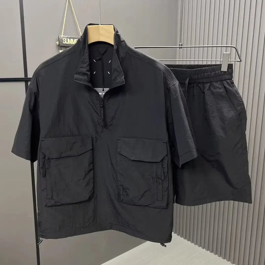 Casual Summer Sports Suit For Men Trendy Brand Short Sleeve Polo Shirt 2024 New Arrival Fashionable Mens Wear One Tower.