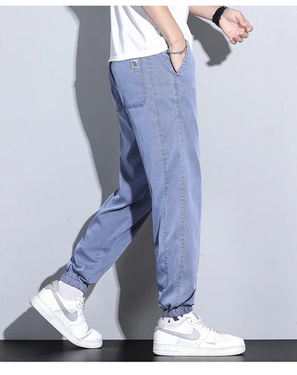 Men's Lyocell Loose Cuffed Tapered Pants 2025 Summer Autumn Comfortable Breathable Casual Long Pants Plus Size 5XL