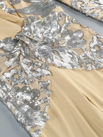 Sexy Deep V Neck Sparkly Diamonds Design Jumpsuit Women Long Sleeve Draped Wide Leg Jumpsuit Elegant Evening Club Costume Runway