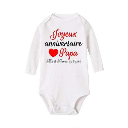 Alles Gute zum Geburtstag für Sie, Papa, Mutter, wir lieben dich, Baby-Body, Musterdruck, Overall, langärmelig, Strampler, Urlaub, Party, Babykleidung.