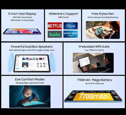 Blackview Android 14 Tab 16 Pro 11 Inch Touch Tablet 2K Screen 24GB +256GB 4G LTE+5G WiFi Gaming Tablets with Protective Shell.