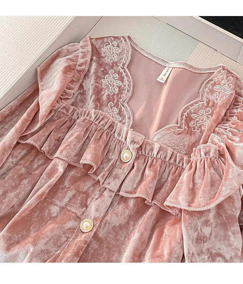 Soft Velvet Pajama Set Women Loose Home Wear Sleeping Velour Autumn Winter New Warm Sleepwear Female Nightie Ins Underwear.