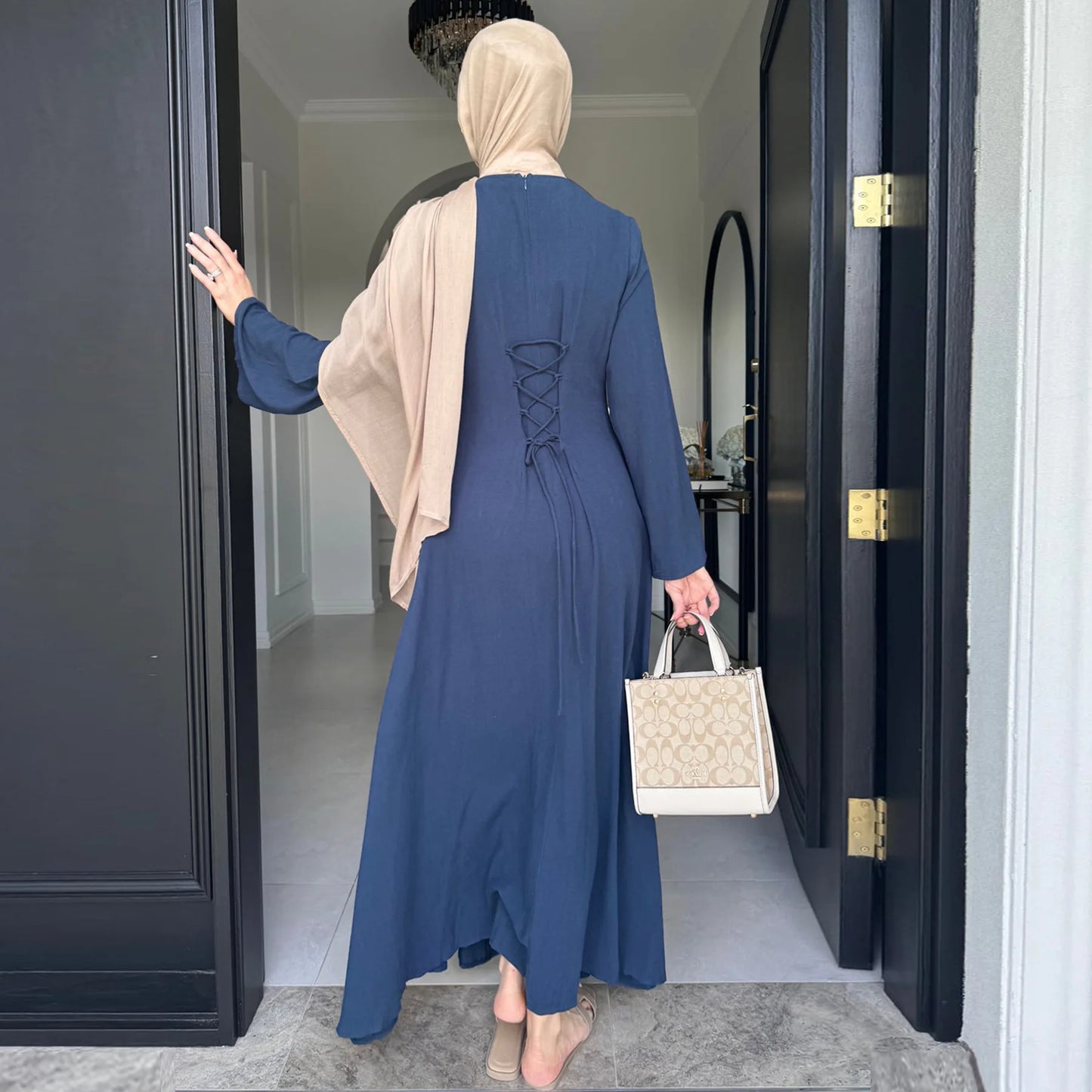 2025 Summer Arabic Muslim Women Modest Dress Eid Dubai Plain Abaya Islam Party Outfit Elegant Holiday Dresses Turkey Kaftan Robe.