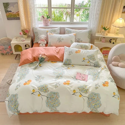 2025 new Cotton Duvet Cover Set with 2 Pillowcases 1 bed sheet - Elegant & Breathable Bedding Set,Fade-Resistant, Multiple Sizes