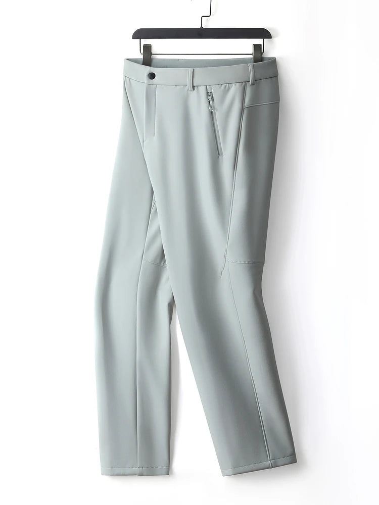 Men's Performance Casual Pants Fleece Lined Outdoors Waterproof Windproof Warm Trousers Business Travel Golf Stretch Pants.