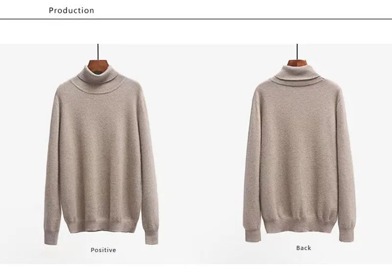 Cashmere Wool Solid Autumn Winter Men's Warm Turtleneck Knit Loose Long Sleeve Sweater Casual Comfortable Pullover Thick Sweater.