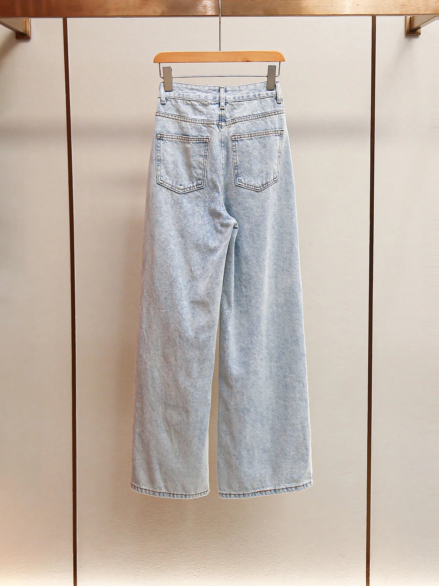 ANJY Autumn Winter Women Fashion Casual Versatile Washed Tide Diamonds Straight Jeans Trend Design Sense High Waist Pants A10636