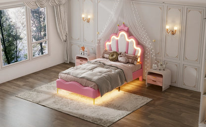 Rosahqnda Kinderbett Mädchen Einzelbett Doppelbett Kinderbett Prinzessin Kronenform Bett Verstellbares Kopfteil