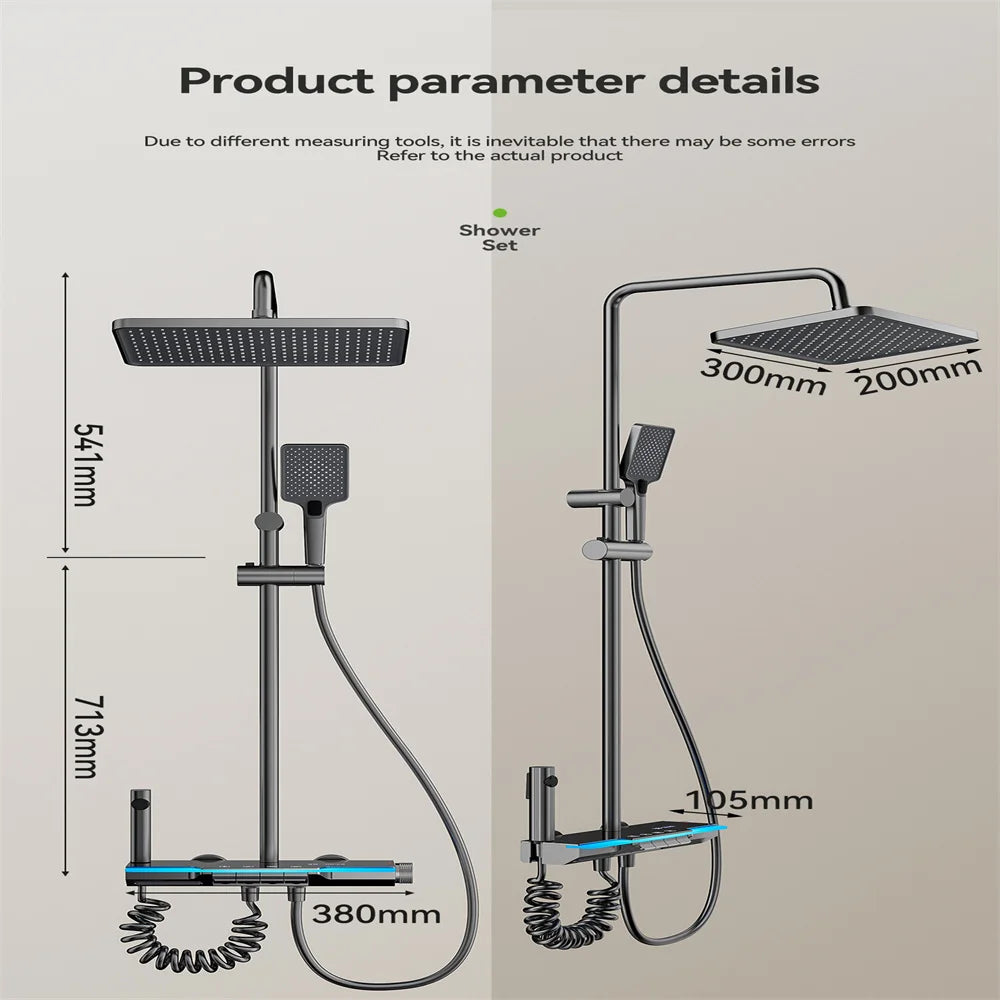 Space aluminum digital display atmosphere light shower shower set, 4-speed turbocharged bathroom shower