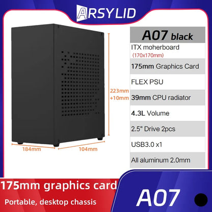 All Aluminum 2.0mm HTPC Mini ITX A4 Chassis Game Computer Support Graphics Card RTX2070 I5 Discrete Display Case K39 A07 A39