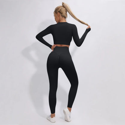 2/3/4Pcs Women's Tracksuit Seamless Yoga Set Leggings Sports Suit for Fitness Long Sleeve Top Gym Clothing Workout Sportswear