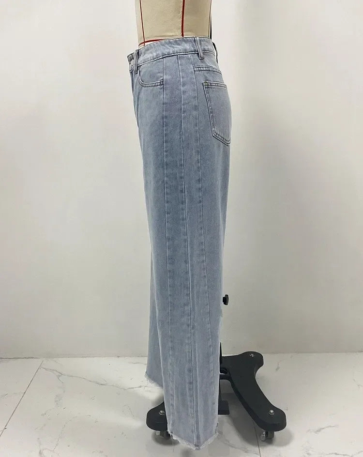High Waist Wide Leg Denim Jeans Women's Spring 2025 Design Sensation Elegant No Stretch Comfortable Fit Female Fashionable.
