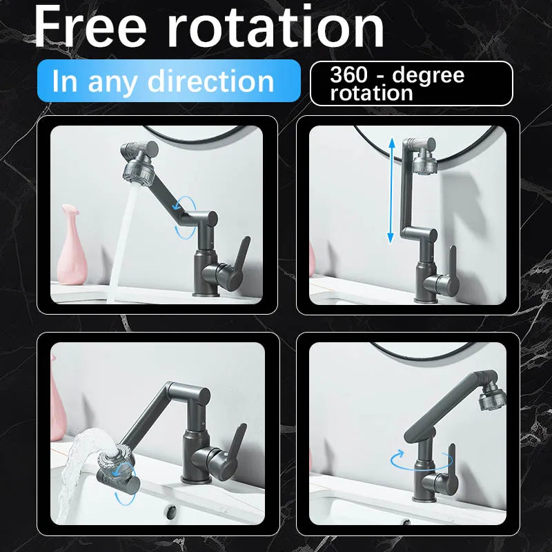 Basin Faucet 360° Rotate Bathroom Sink Mixer Cold Hot Tap Height Adjusted Multi Function Nozzle