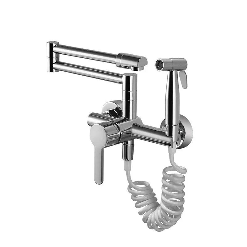 KEMAIDI Pot Filler Faucet Wall Mount Folding Faucet 2 Handle with Double Joint Swing Arms Brass Commercial Kitchen Faucets