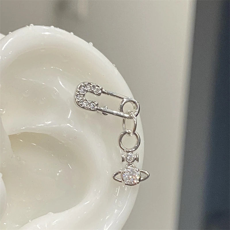 1PCS Pink Zircon Cross 316L Stainless Steel Annular Ear Bone Nail New Fashion U-shaped Earrings for Women Y2K Punk Jewelry