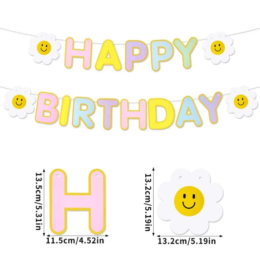 1PC Daisy Happy Birthday Party Dekoration Banner Kinder Erwachsene Szene Bunte Flaggen Party Foto Requisiten.