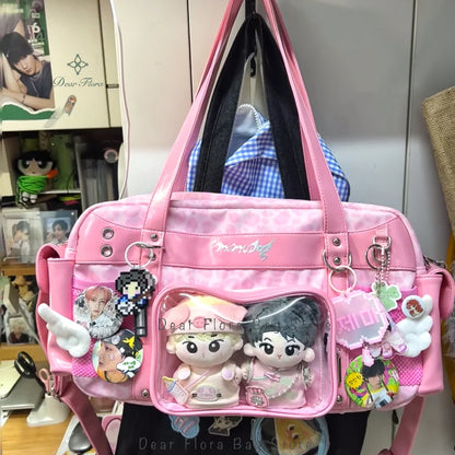 New Y2k Leopard Ita Shoulder Bag Lolita Girls Transparent Tote Bag Womens Large Capacity Crossbody Bag Cute DIY Display Handbags.