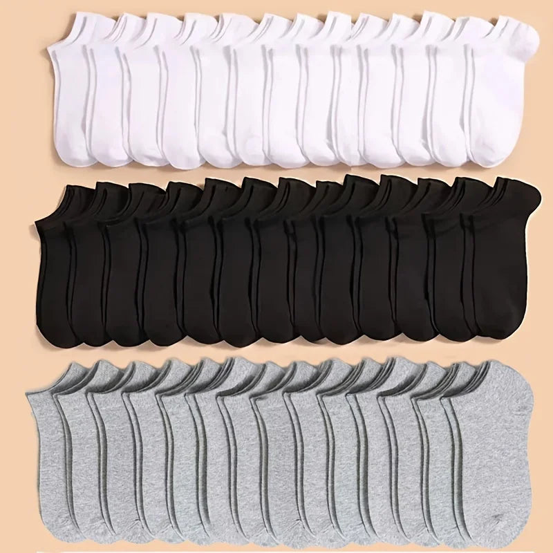 10/20/30/40/60 Pairs Of Unisex Solid Color Socks Comfy Breathable Soft Sweat Absorbent Socks For Daily And Outdoor Wearing.