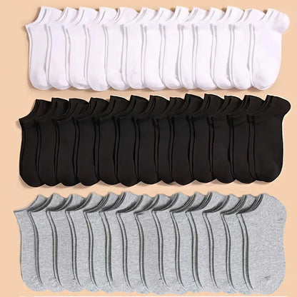 10/20/30/40/60 Pairs Of Unisex Solid Color Socks Comfy Breathable Soft Sweat Absorbent Socks For Daily And Outdoor Wearing.