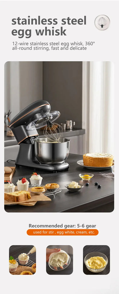 Joyoung 5L Stand Dough Mixer For Kitchen Cream Whisk Cake Dough Blender With Stainless Steel Bowl 6 Gears Chef Machine.
