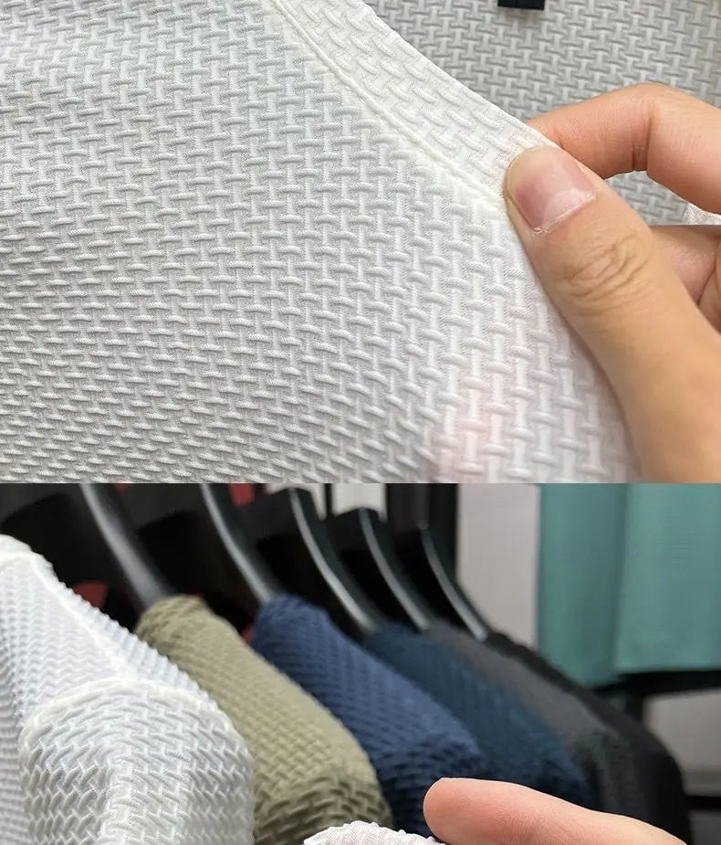 Summer Mesh Ice Silk T-shirt Men's Short Sleeve Round Neck 2023 New Half Sleeve Men Thin Solid Color Tees Top.