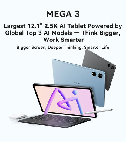 2025 Blackview MEGA 3 Tablet Android 15 Pad 12.1" 2.5K 90Hz Display 12GB 256GB 8800mAh Tablets PC 33W Fast Charging 50MP Camera.