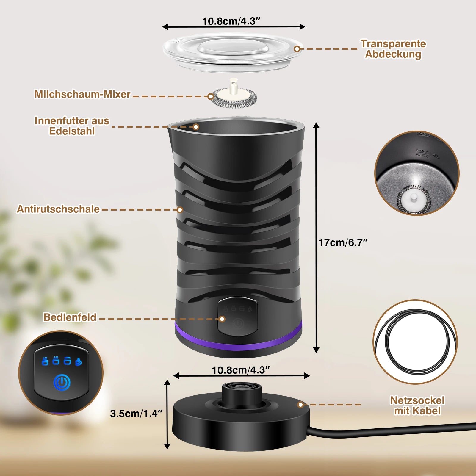 4 in 1 Milk Frother Electric and Steamer 11.8 oz/350ml Hot/Cold Foam Maker Intelligent Temperature Control Electric Milk Warmer.