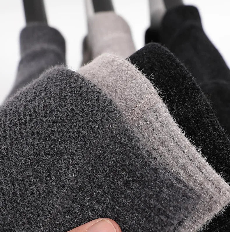 New 2025 Men's Cashmere Sweater Warm Thickened Winter Casual Solid Knitted Pullovers Mock Neck Thicker Fleece Sweater for Men.