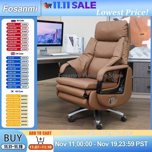 Elektrischer, bequemer Boss-Bürostuhl, Leder, verstellbar, weich, Heimcomputerstühle, ergonomischer Gaming-Schreibtisch, Drehstuhl