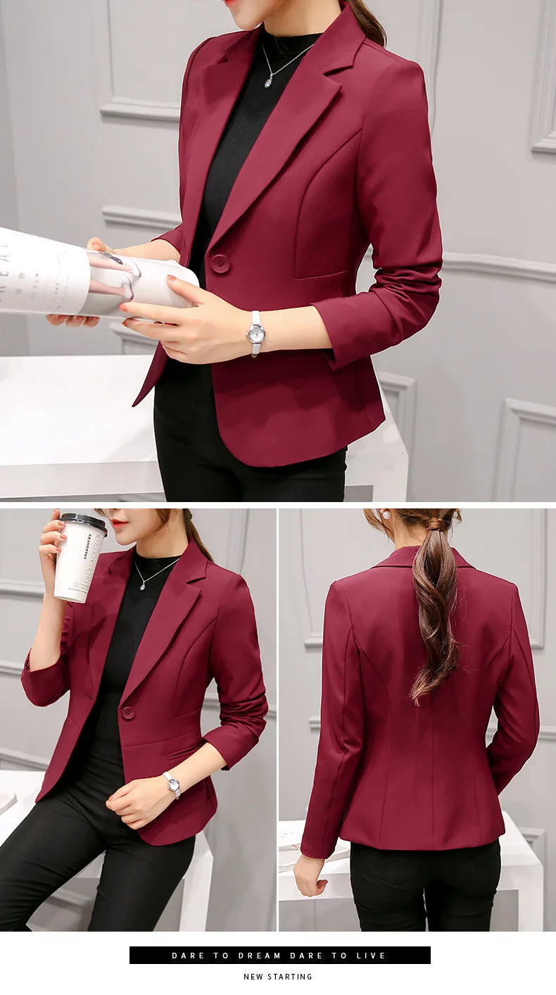 Wine Red Women's Long-sleeved Suit Jacket, Korean Style Slim Short Coat Women, Asian Size M-XXXL, Girl's Blazers..