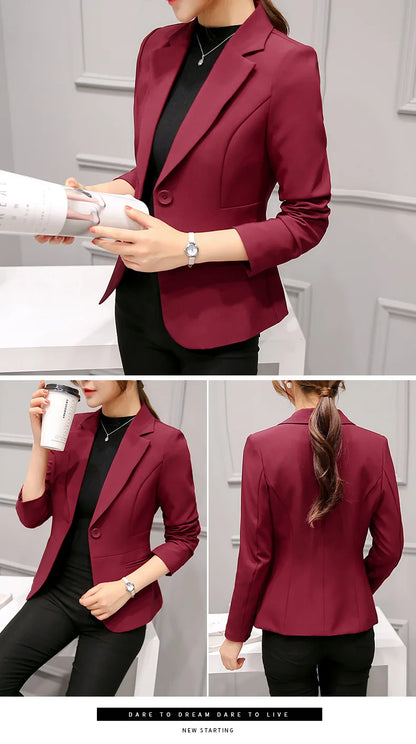 Wine Red Women's Long-sleeved Suit Jacket, Korean Style Slim Short Coat Women, Asian Size M-XXXL, Girl's Blazers..