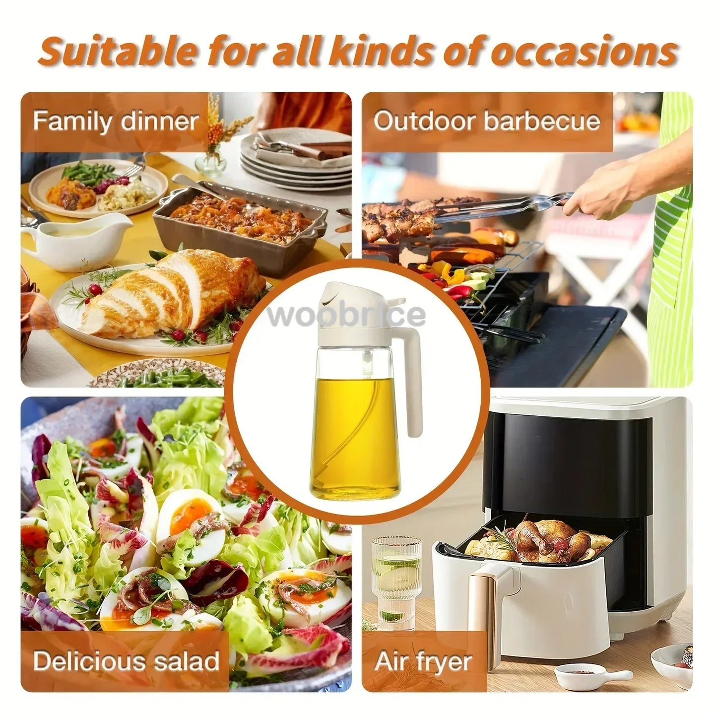 2in1 Kitchen Spray Oil Dispenser Oil Sprayer Polisher or Oil Brush for Air Fryer Salad Grilling Roasting Cooking Kitchen Acceeso.