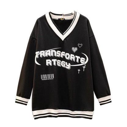150Kg Plus Größe frauen Fehlschlag 157 Frühling Herbst Lose V-ausschnitt Langarm Drucken Sweatshirts Lässige Top Schwarz 5XL 6XL 7XL 8XL 9XL