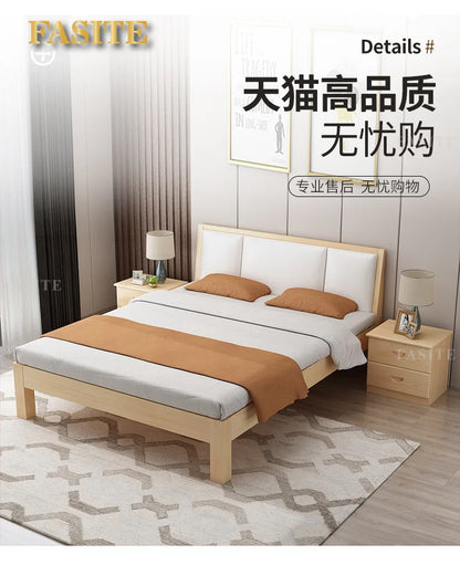 Massivholz Modernes einfaches 1,8 Meter Doppelbett Mietzimmer 1,2 Meter Einzelbett 1,5 Meter einfacher Bettrahmen