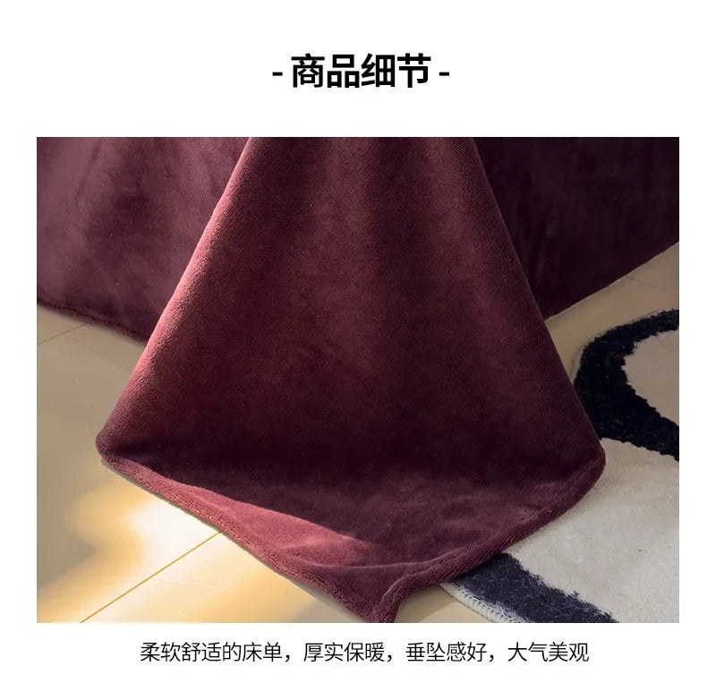 2024 new rabbit velvet milk velvet thickened rabbit fur warm four-piece set, 1.5m 1.8m bed sheet four-piece set.