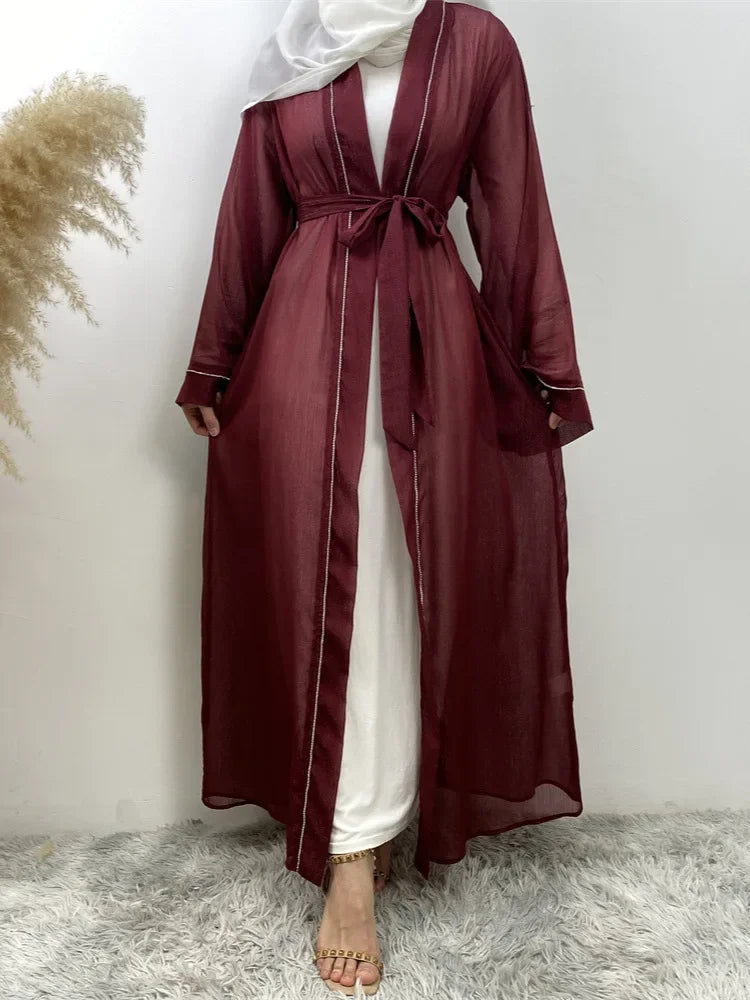 New Eid Ramadan Diamonds Open Kimono Abaya for Women Kaftan Muslim Dress Dubai Turkey Robe Islam Clothing Kebaya Caftan Jalabiya.