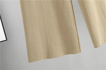 2 Piece Sets Muslim Ensemble Knitting Outfits Women Cardigan Sweater Buttons Pockets Knit Wide Leg Pants Suit Casual Knitwear.