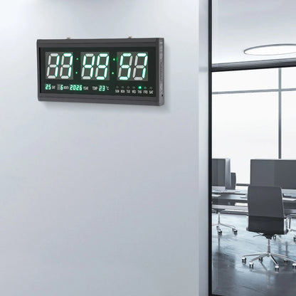 220 V große LED-Digital-Wanduhr, Zeit, Temperatur, Datum, Woche, Anzeige, automatischer Dimmer, leuchtende, leise Tischuhr, Wanduhr, 48 x 19 cm