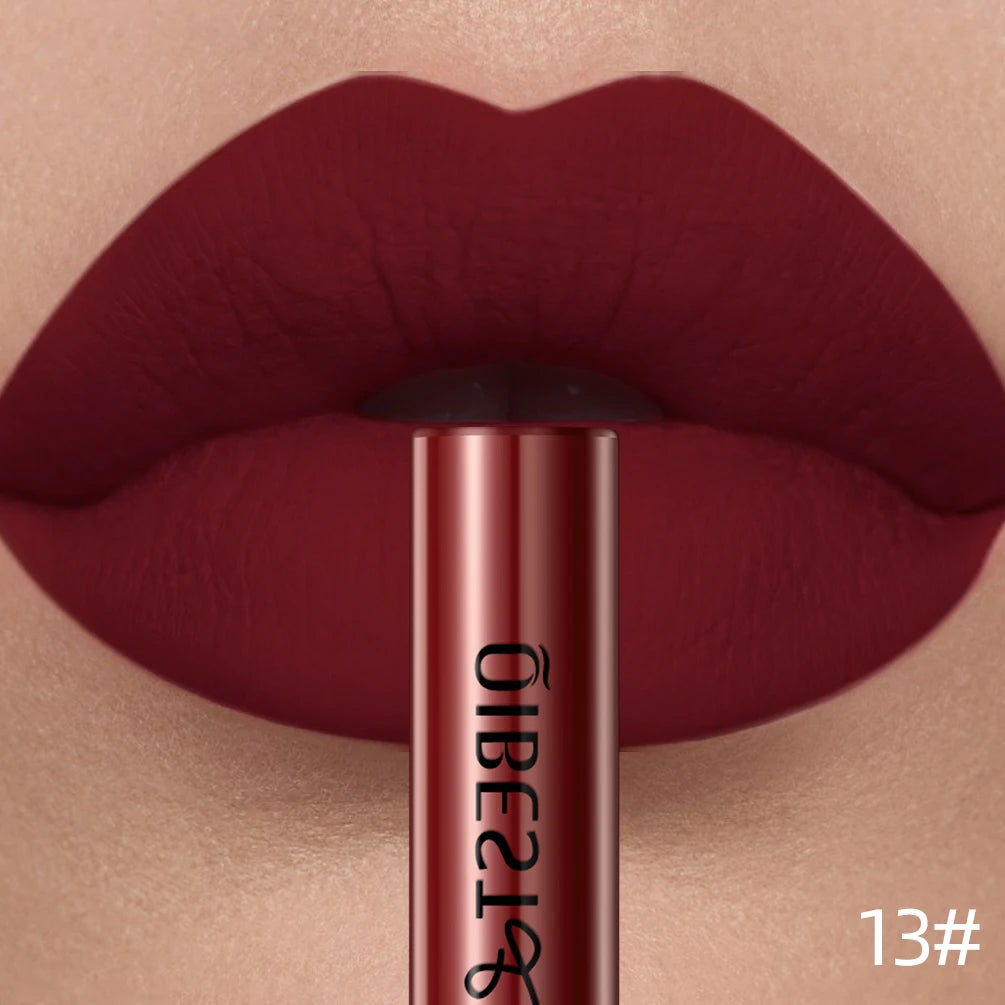 QIBEST Sexy Red Matte Lip Gloss Long Lasting Velvet Liquid Lipstick Lip Makeup Women Beauty Nonstick Cup Waterproof Lipgloss Hot